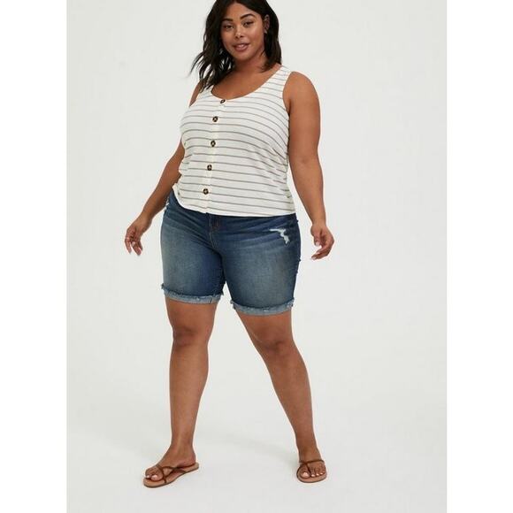 Torrid Ivory + Taupe Stripe Faux Button V Neck Tank - 4X - Picture 10 of 10